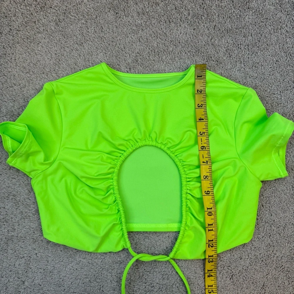 Skims Swim Ruched T-Shirt Crop Top Neon Green S - Picture 7 of 8